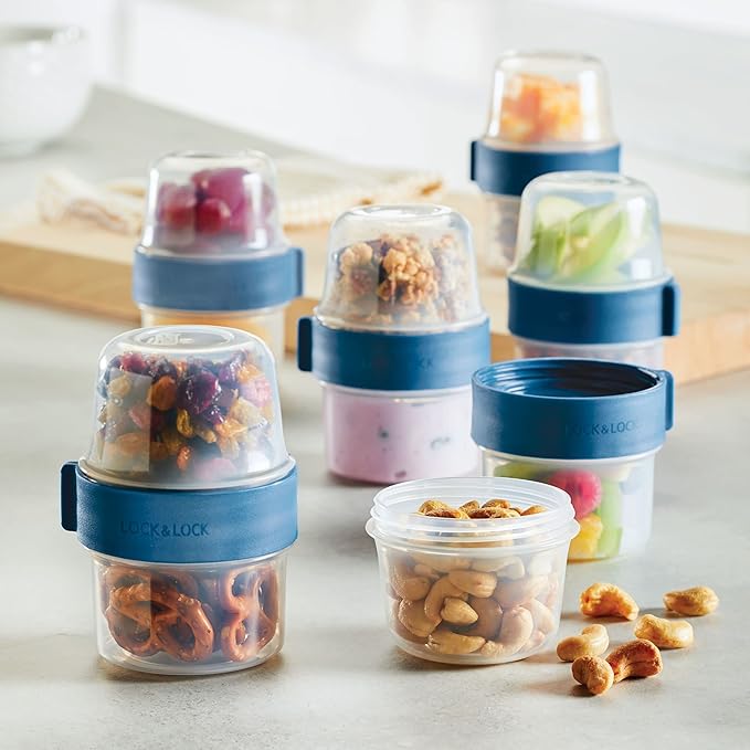 LOCK & LOCK LocknLock Easy Essentials Twist Two Way Container Food Storage Bin, BPA-Free/Dishwasher Safe, 12-Piece Set, Clear