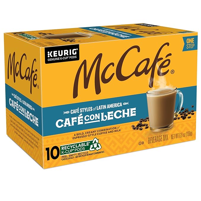 McCafe Cafe Styles of Latin America Cafe con Leche, Keurig Single Serve K-Cup Coffee Pods, 60 Count (6 Packs of 10)
