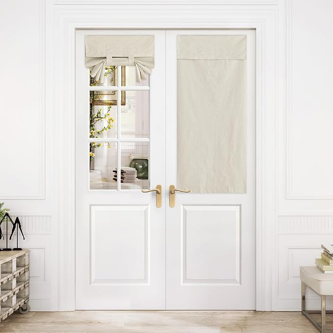 NICETOWN Door Curtains for Window, 100% Blackout Linen Sheer Window Covering for Glass Front Door Sidelight Curtain Tie Up, 26 x 50 Inches, 1 Panel, Natural