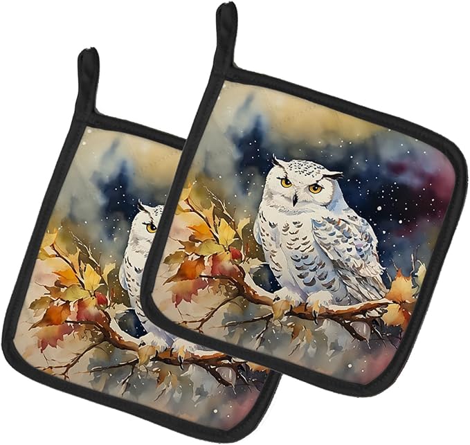 Caroline's Treasures Snowy Owl Pair of Pot Holders Kitchen Heat Resistant Pot Holders Sets Oven Hot Pads for Cooking Baking BBQ, 7 1/2 x 7 1/2