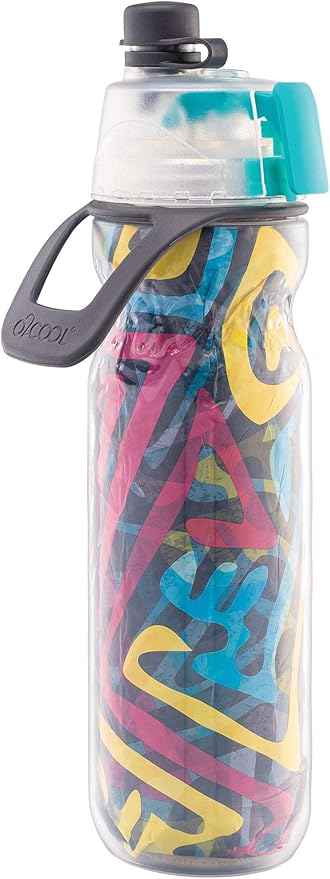 O2COOL Mist 'N Sip Misting Water Bottle 2-in-1 Mist And Sip Function With No Leak Pull Top Spout Reusable Sports Water Bottle - 20 oz (Artist)