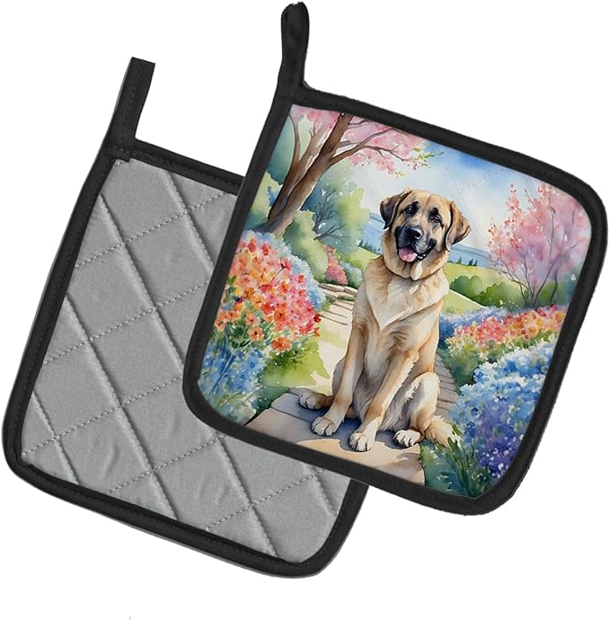 Caroline's Treasures Anatolian Shepherd Spring Garden Pair of Pot Holders Kitchen Heat Resistant Pot Holders Sets Oven Hot Pads for Cooking Baking BBQ, 7 1/2 x 7 1/2