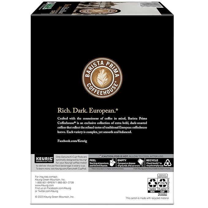 Barista Prima Coffeehouse, Italian Roast Decaf Keurig Single Serve K-Cup Pods, 96 count