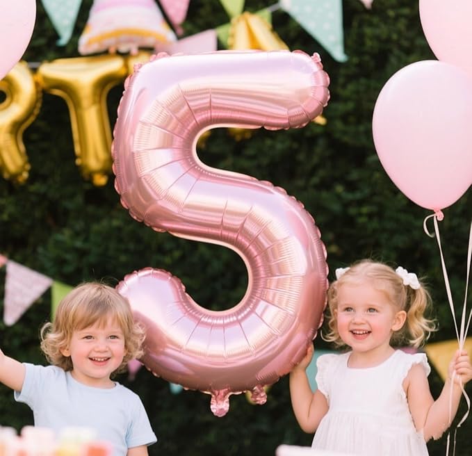 Balloons Number 5, Pearl Pink Balloon Numbers for Girls Boys 40 Inch Happy Birthday Decorations for 5 15 25 2025 Graduation Wedding Anniversaries