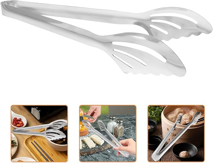 Yardwe Stainless Steel Large Buffet Tongs Heat-resistant Kitchen Food Serving Clamps for Bread, Dessert, and Steak Cooking Tools Reusable Kitchen Utensils for Bbq and Baking