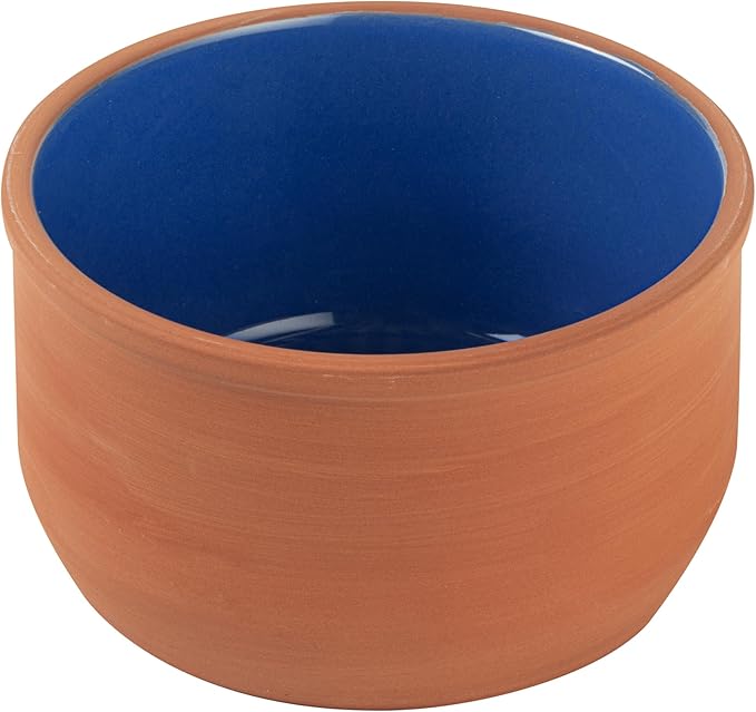 Restaurantware-Terra Tek 34 Ounce Terracotta Cazuelas, 2 Blue Glazed Clay Pots For Cooking - Oven-Ready, Microwavable, Terracotta Serving Pots, Dishwashable, For Cooking And Serving