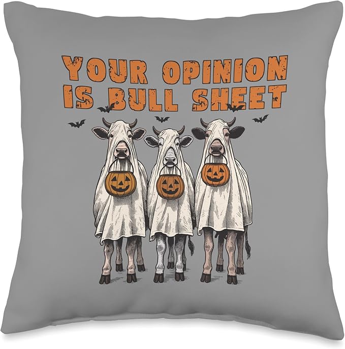 Your Opinion is Bull Sheet Ghost Costumed Cows Halloween Throw Pillow