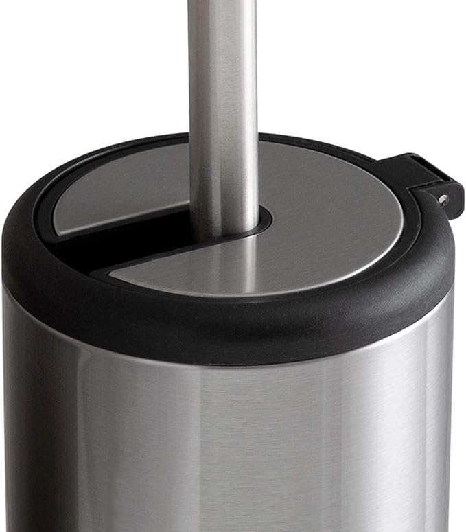 Bath Bliss Toilet Brush and Holder | Self Closing Lid | 360 Degree Brush Head | Bathroom Cleaning | Compact Size | Storage and Organization | Stainless Steel