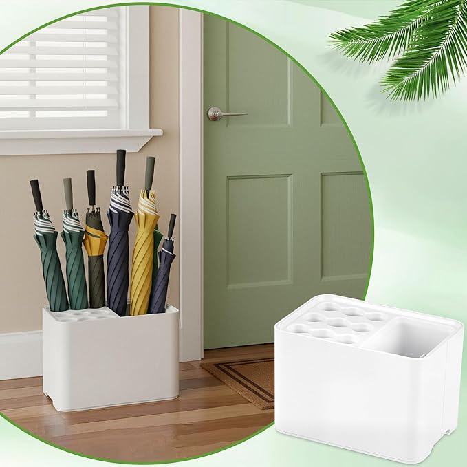 Threehoney Can Store 15 Umbrella Holder for Entryway Corner with Drip Tray, Umbrellas Stand Rack Space Saving Storage Organizer, Compact Umbrella Holder Indoor for Home Office Decor (White)