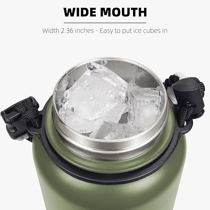 Fanhaw 40 oz Insulated Stainless Steel Water Bottle with Chug Lid, Leakproof & Sweat-Free Extra-Large Metal Bottle for Outdoor, Hiking & Gym (Olive Green)