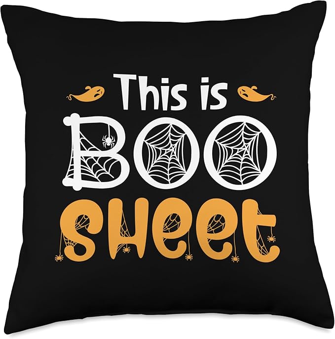 EatSleepFind This is Boo Sheet Halloween Ghost Web Witch Pumpkin Throw Pillow, 18x18, Multicolor