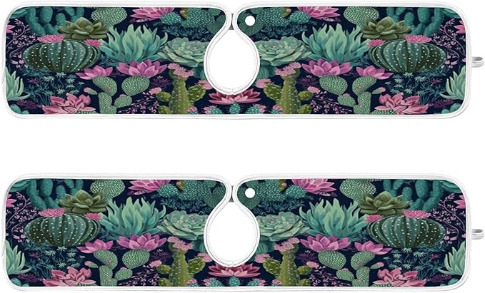 Kitchen Faucet Absorbent Mat,Succulent Plants Cactus Water Splash Guard for Sink, Faucet Drip Catcher Thicken Sponge Microfiber Faucet Water Catcher Mat Sink Absorbent Mat for Kitchen 30x5in 2Pack