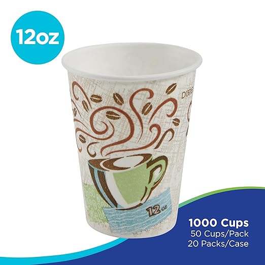 Georgia-Pacific Dixie PerfecTouch 12 oz Paper Coffee Cups By GP PRO, Coffee Haze Design, 1000 Count (50 Disposable Cups Per Pack, 20 Packs Per Case), 5342CD