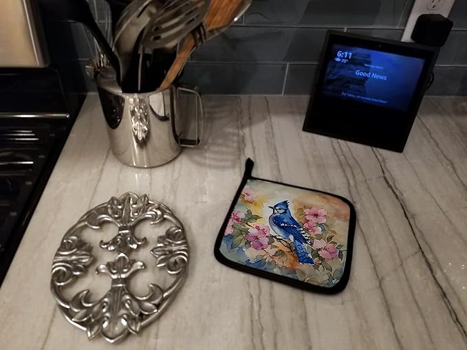 Caroline's Treasures Blue Jay Pair of Pot Holders Kitchen Heat Resistant Pot Holders Sets Oven Hot Pads for Cooking Baking BBQ, 7 1/2 x 7 1/2