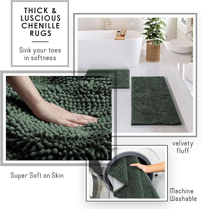 Clara Clark Bathroom Accessories Set - Bathroom Set, Bathroom Sets with Shower Curtain and Rugs, Shower Curtain Set with Bathroom Trash Can - Green - 22PC