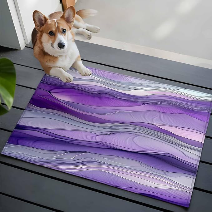 Area Rug 2x3ft, Abstract Art Purple Gray Wave Washable Rugs for Living Room Bedroom, Vintage Marble Texture Soft Non-Slip Area Rugs Rectangle Floor Carpet for Dining Room