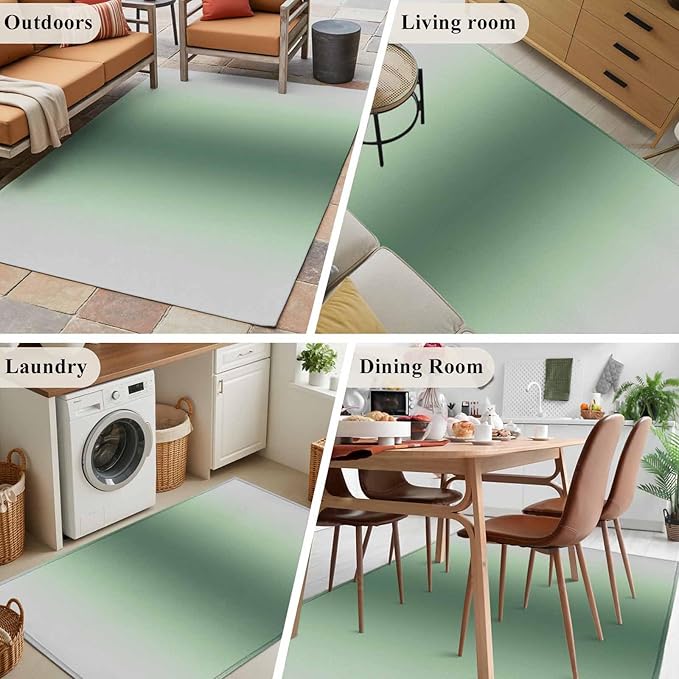 Area Rug 3x5ft, Rat Tail Green Gray Gradual Washable Rugs for Living Room Bedroom, Abstract Art Soft Non-Slip Area Rugs Rectangle Floor Carpet for Dining Room