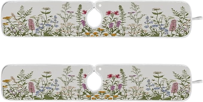Kitchen Faucet Absorbent Mat, Herbs Wild Flowers Plant Water Splash Guard for Sink, Faucet Drip Catcher Thicken Sponge Microfiber Faucet Water Catcher Mat Sink Absorbent Mat for Kitchen 23x5in 2 Pack