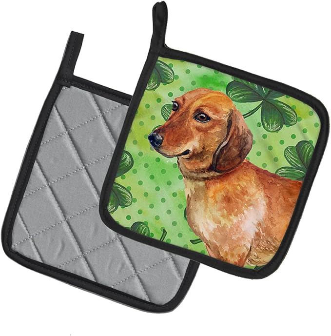Caroline's Treasures BB9826PTHD Dachshund St Patrick's Pair of Pot Holders, Green Kitchen Heat Resistant Pot Holders Sets Oven Hot Pads for Cooking Baking BBQ, 7 1/2 x 7 1/2