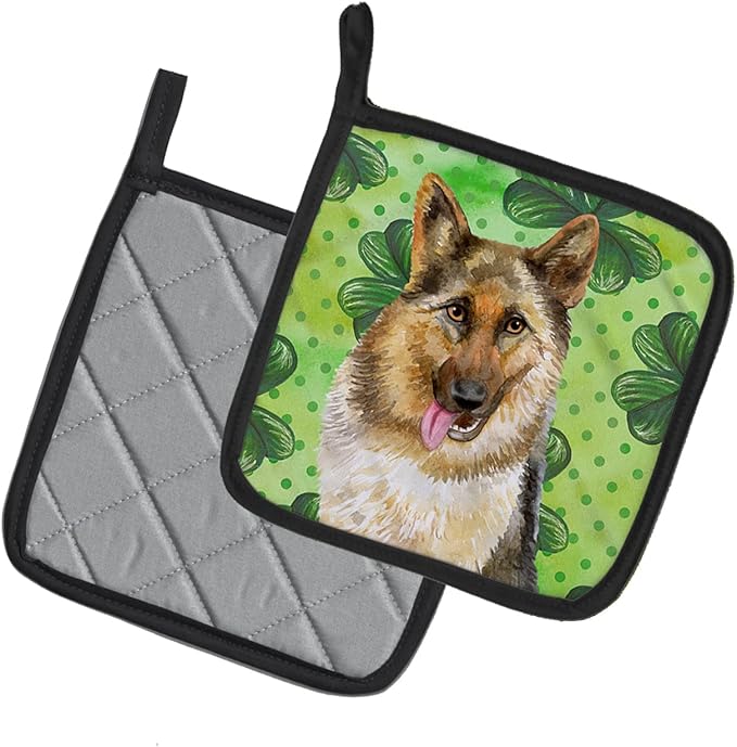 Caroline's Treasures BB9828PTHD German Shepherd St Patrick's Pair of Pot Holders, Green Kitchen Heat Resistant Pot Holders Sets Oven Hot Pads for Cooking Baking BBQ, 7 1/2 x 7 1/2