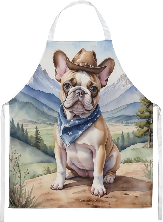 Caroline's Treasures French Bulldog Cowboy Welcome Apron Cooking Kitchen Server Baking Crafts Gardening for Adult Women Men, Unisex, Large, Multicolor
