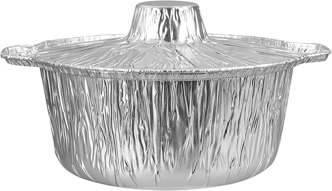 Foil Lux 60 Ounce Pans And Lids, 100 Disposable Pots With Lids - Oven-Ready, Stove Compatible, Aluminum Foil Baking Pans, Freezable, For Outdoor Camping, Vacation, Picnic, And More - Restaurantware