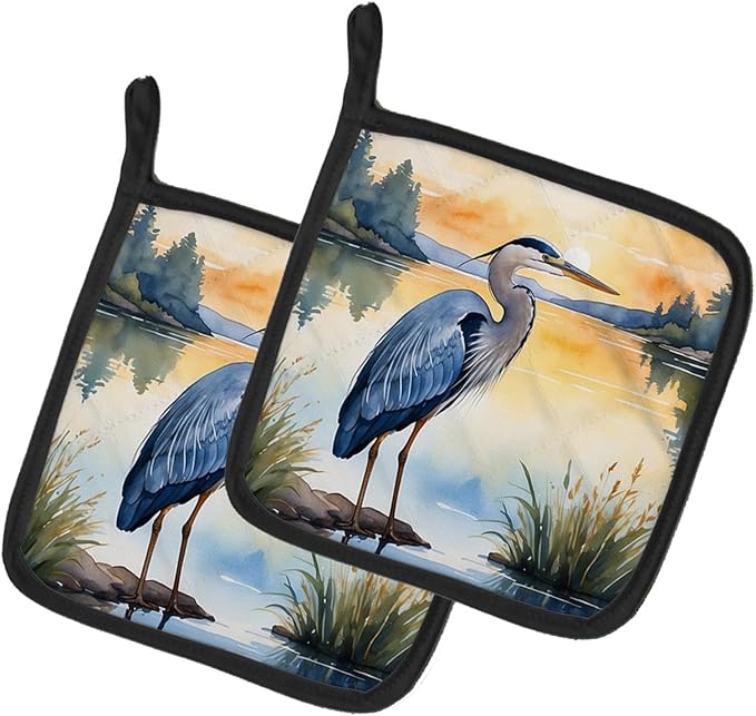 Caroline's Treasures Blue Heron in The Golden Hour Pair of Pot Holders Kitchen Heat Resistant Pot Holders Sets Oven Hot Pads for Cooking Baking BBQ, 7 1/2 x 7 1/2
