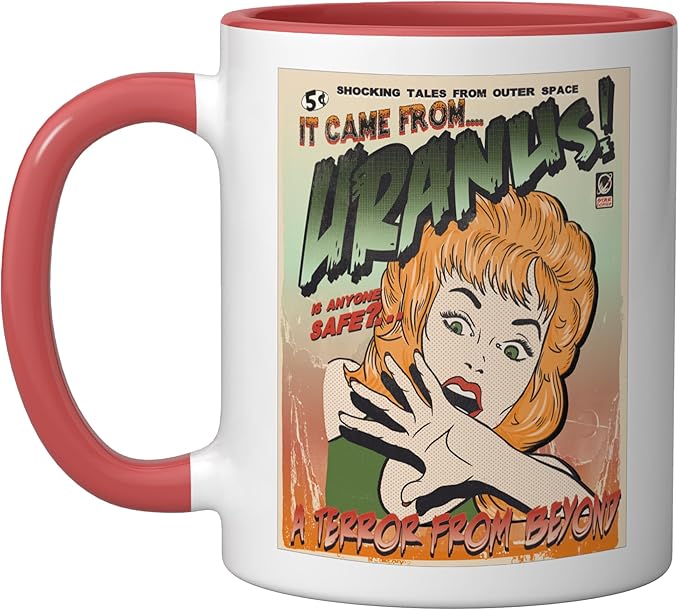 Ufo Flying Saucer Invasion 1950's Sience Fiction Abduction Ceramic Mug, Red/White