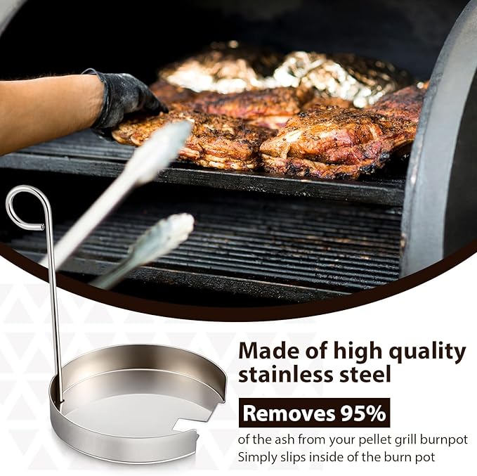 Reallnaive 2 Pcs Ash Remover Compatible with Pit Boss Camp Chef Pellet Grill Burn Pot Stainless Steel Pellet Grill Burn Pot Cleaning Accessories Ash Away Remover for Burner Gridiron (Thin Handle)