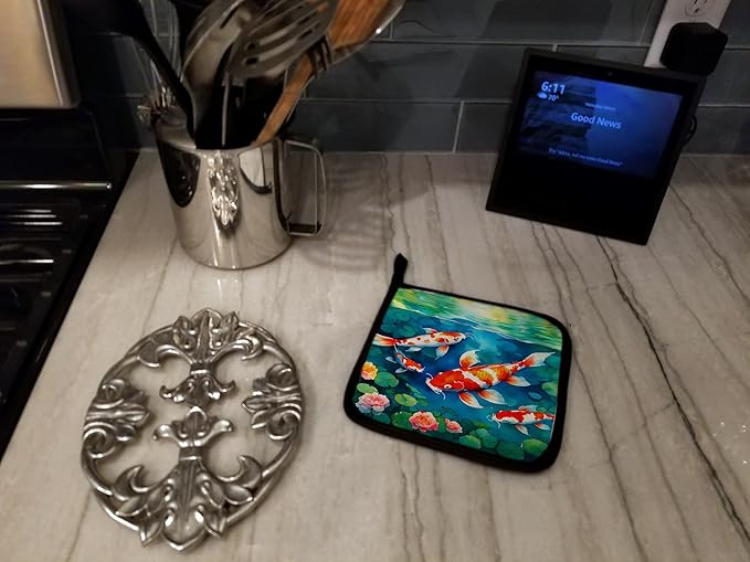 Caroline's Treasures Koi Fish Pair of Pot Holders Kitchen Heat Resistant Pot Holders Sets Oven Hot Pads for Cooking Baking BBQ, 7 1/2 x 7 1/2