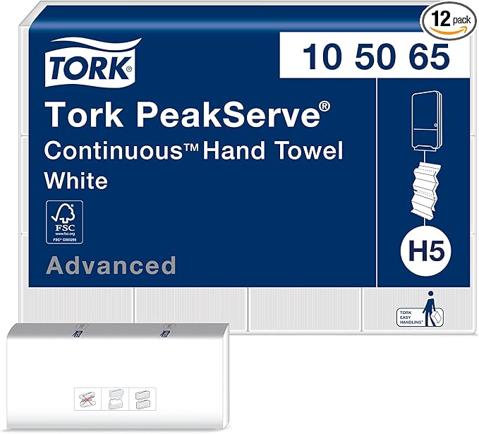 Tork PeakServe Continuous Hand Towel White H5, Advanced, Compressed, 12 x 410 sheets, 105065