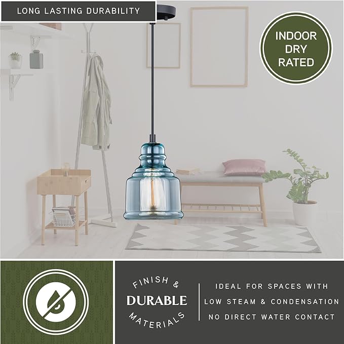 VAXCEL Millie Jar Mini Pendant for Kitchen Island, Farmhouse Ceiling Lighting, Oil Rubbed Bronze Finish, Smoke Blue Glass
