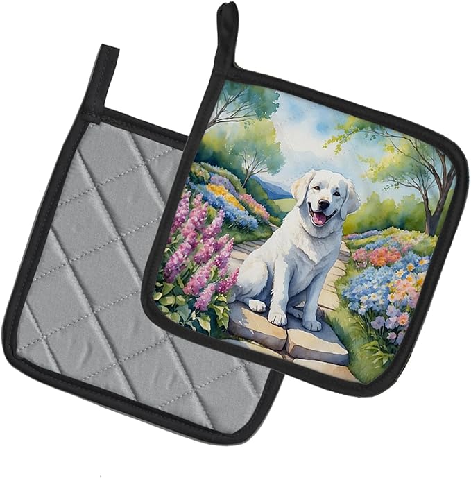 Caroline's Treasures Kuvasz Spring Path Pair of Pot Holders Kitchen Heat Resistant Pot Holders Sets Oven Hot Pads for Cooking Baking BBQ, 7 1/2 x 7 1/2