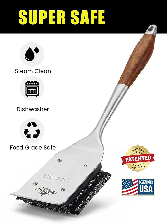XUDAKAIXIN Bristle-Free Steam Grill Brush,No Bristle Shedding,with 2 Replacement Head. Ultra Safe & Efficient Cleaner for Cast Iron and Stainless Steel Outdoor Grills