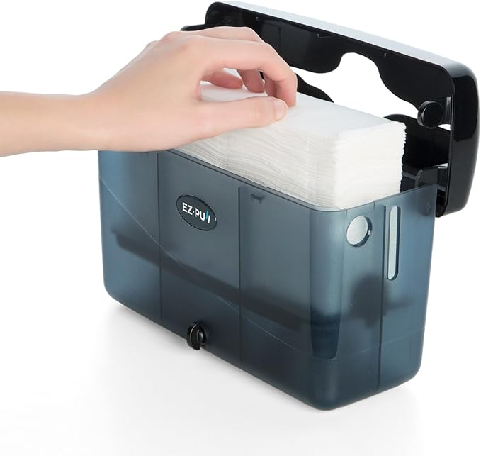 EZbrnd Countertop SLIMFOLD Hand Towel Dispenser for Kitchen/Bathroom/Office/RV/Airbnb, Guest Towel Holder, Pearl Black