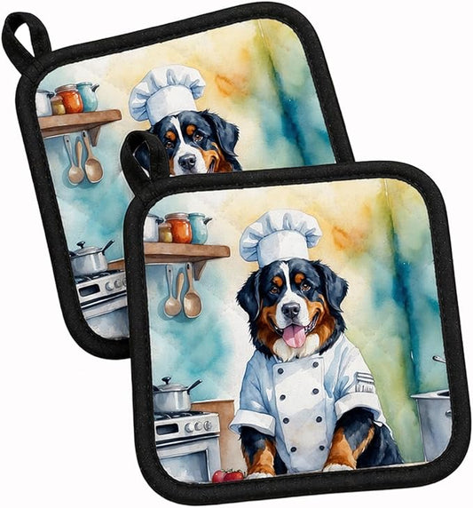 Caroline's Treasures Bernese Mountain Dog The Chef Pair of Pot Holders Kitchen Heat Resistant Pot Holders Sets Oven Hot Pads for Cooking Baking BBQ, 7 1/2 x 7 1/2