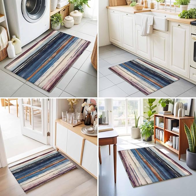 Area Rug 2x3ft, Modern Gradient Striped Art Washable Rugs for Living Room Bedroom, Retro Abstract Rustic Texture Soft Non-Slip Area Rugs Rectangle Floor Carpet for Dining Room