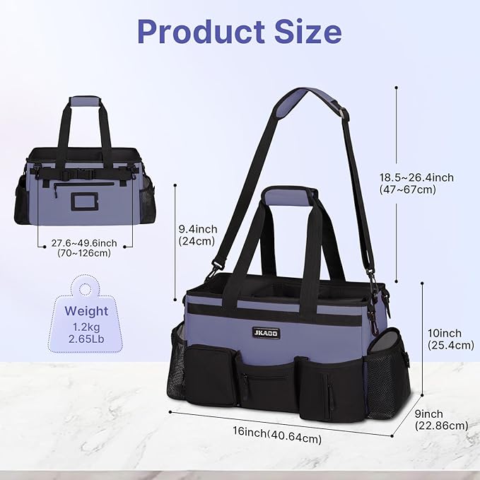 JKAOO Large Wearable Cleaning Caddy Bags,Cleaning Supplies Storage Bag with Handles and Adjustable Shoulder Strap and Removable Waist Straps,Waterproof Cleaning Bags for Home,Car,Office (Denim Blue)