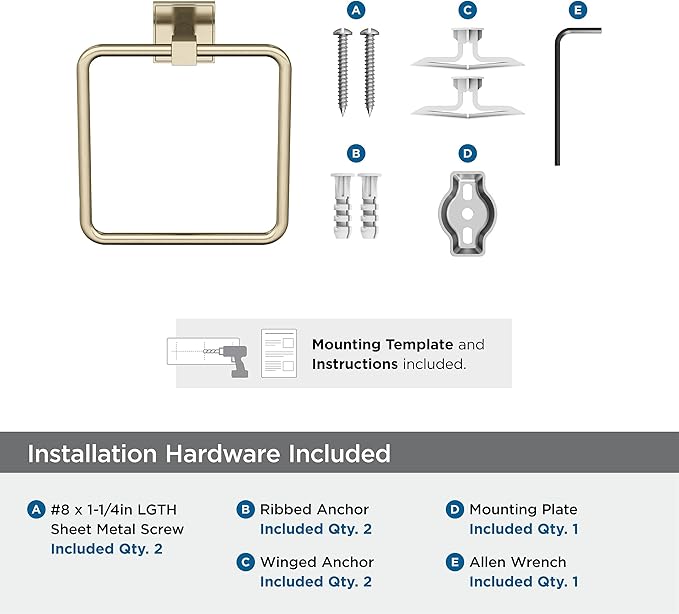 Amerock BH36072 Appoint 7-1/16" Wall Mounted Towel Ring - Golden Champagne
