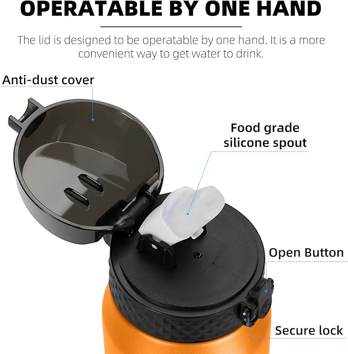 Fanhaw 24 oz Insulated Stainless Steel Water Bottle with Straw Lid, Leakproof & Anti-Dust Sports Bottle for Kids, Women & Men (Yellow Orange)