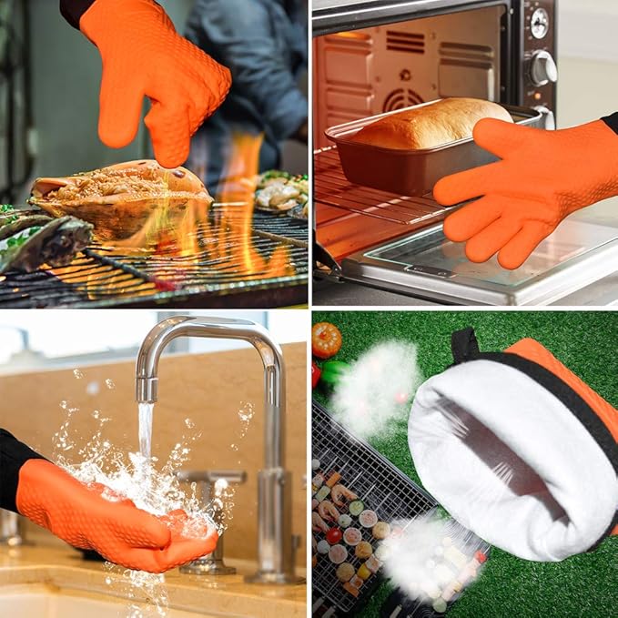 Grilling Apron Set Include 1 BBQ Glove, 1 Bottle Opener, 1 Towel and 1 Denim Apron for Chef Kitchen BBQ Grill, Nice Fathers Day or Dad Birthdays Gifts