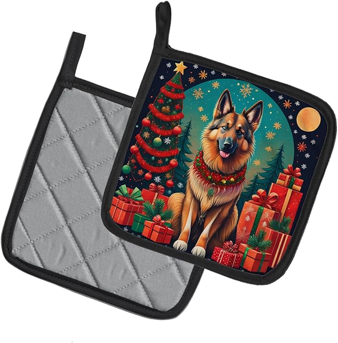 Caroline's Treasures Belgian Tervuren Christmas Pair of Pot Holders Kitchen Heat Resistant Pot Holders Sets Oven Hot Pads for Cooking Baking BBQ, 7 1/2 x 7 1/2