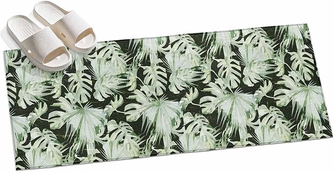 Runner Rug for Bedroom Hallway, Abstract Dark Green Palm Leaves Kitchen Runner Rugs Area Rug 2x6ft, Watercolor Plants Washable Soft Floor Carpet for Entryway Stair