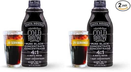 Java House Cold Brew Coffee, Colombian | 4:1 Liquid Concentrate | 32 Ounce Bottle | Pack of 2
