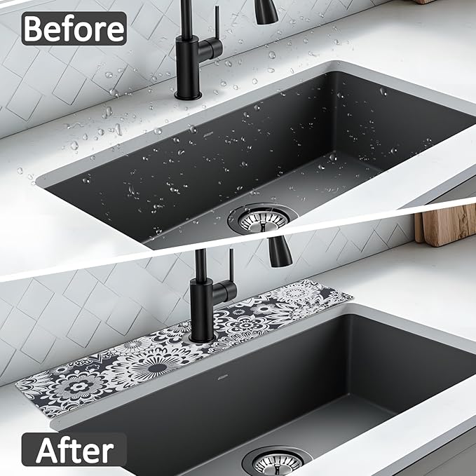 24" X 5.5" Kitchen Sink Splash Guard Faucet Mat Mandala Super Absorbent Fast Drying Faucet Guard & Draining Mat Sink Splash Guard Behind Faucet for Kitchen, Bathroom