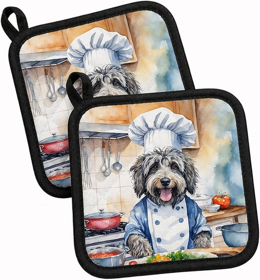 Caroline's Treasures Bergamasco Sheepdog The Chef Pair of Pot Holders Kitchen Heat Resistant Pot Holders Sets Oven Hot Pads for Cooking Baking BBQ, 7 1/2 x 7 1/2