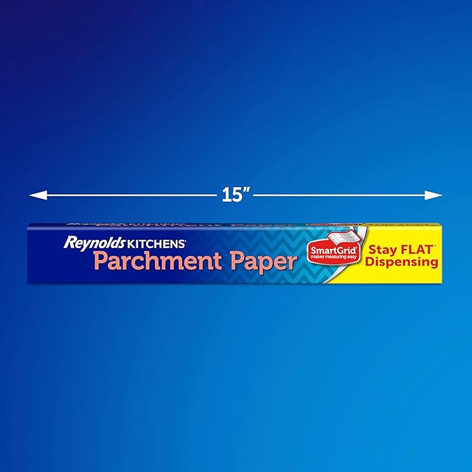 Reynolds Kitchens Stay Flat Parchment Paper Roll, Non Curling Baking Parchment Paper for Baking and Cooking, Oven Safe up to 425 Degrees, 36 Feet x 15 Inches, 45 Total Sq. Ft.
