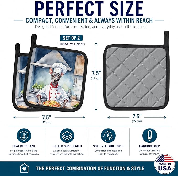 Caroline's Treasures American Hairless Terrier The Chef Pair of Pot Holders Kitchen Heat Resistant Pot Holders Sets Oven Hot Pads for Cooking Baking BBQ, 7 1/2 x 7 1/2