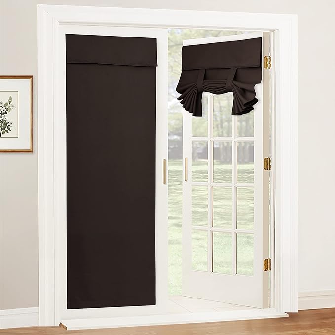 RYB HOME Blackout Door Curtain - Privacy Thermal Insulated Front/Tricia/Patio French Door Window Curtains Sidelight Curtain Tie up Shade, W34 x L69 inch, 1 Panel, Brown
