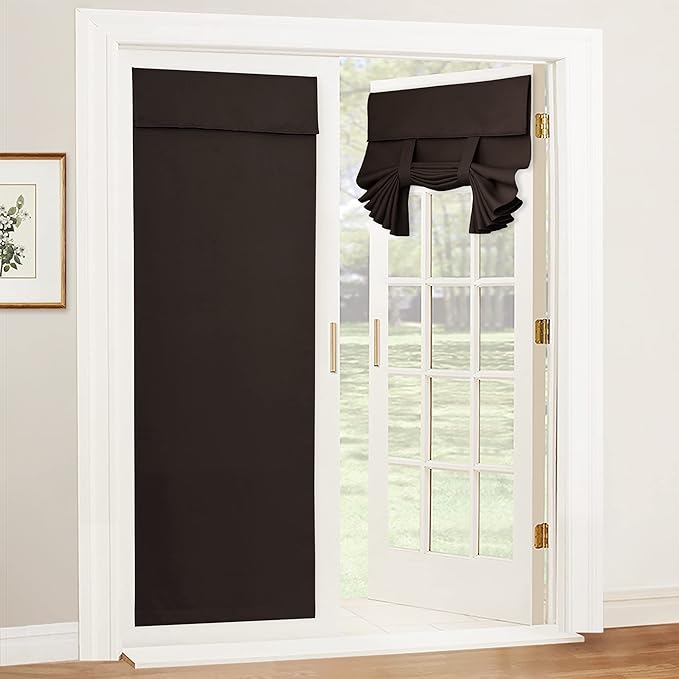 RYB HOME Blackout Door Curtain - Privacy Thermal Insulated Patio/Front/Tricia/French Door Window Curtains Sidelight Curtain Tie up Shade, W30 x L69 inch, 1 Panel, Brown